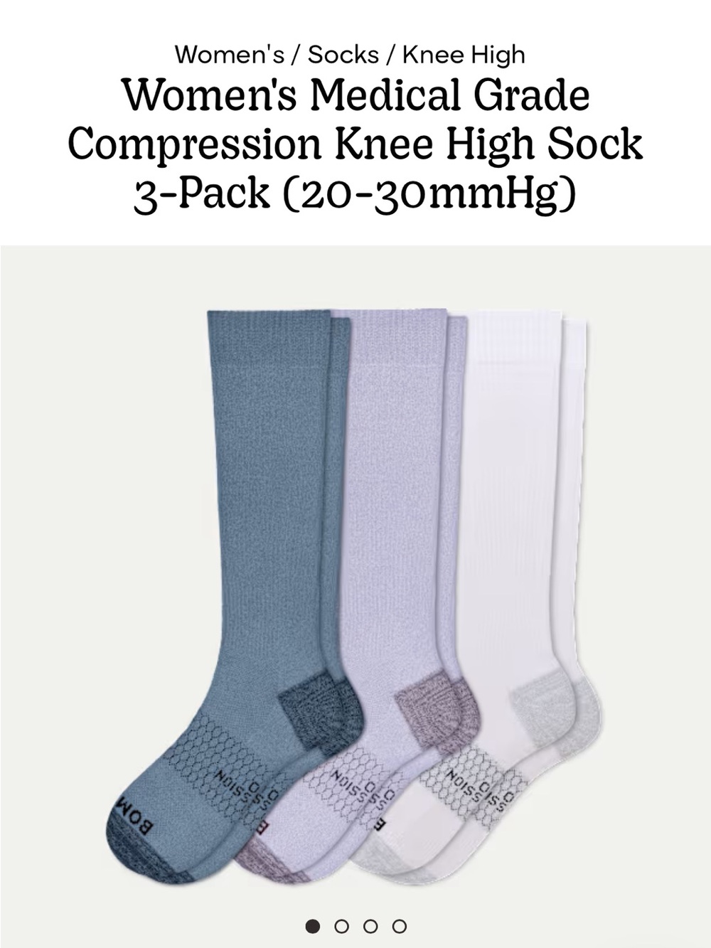 Un-used Bombas Women's Knee High Compression Socks Blue, Lavender, White 3-Pack